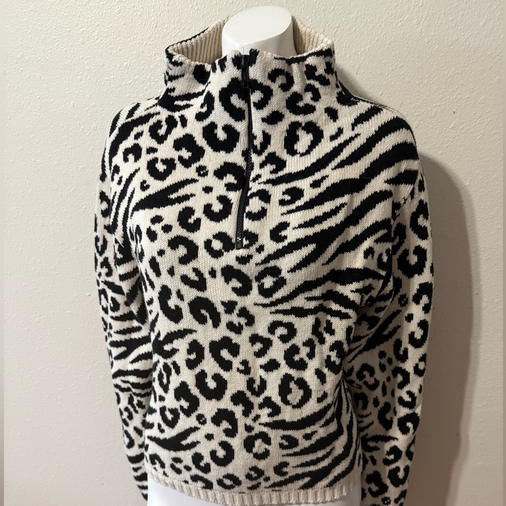 Chic Animal Print Cowl Neck Sweater